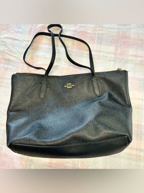 Coach Black Leather Shoulder Tote with Gold Logo